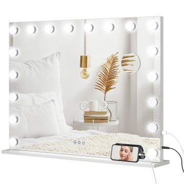 HOMCOM Oglindă machiaj luminoasă LED intensitate reglabilă, oglindă de mărire port USB, 80 x 62 cm | Aosom Romania