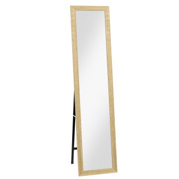 HOMCOM, Oglindă pe suport, pentru perete sau așezare, cu ramă din lemn, pentru living sau dormitor, 37 x 155 cm, maro deschis | Aosom Romania