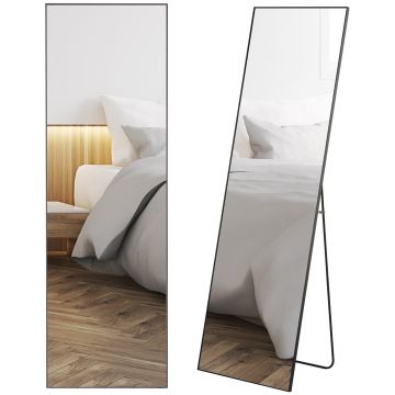 HOMCOM Oglindă Verticală de Perete sau de Podea din Metal și Aliaj de Aluminiu, 50x2x161.5 cm, Negru | Aosom Romania