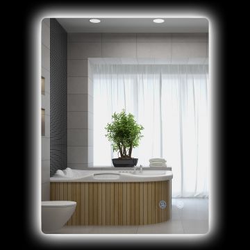 kleankin Oglindă de Baie cu Lumină LED, 3 Culori, Întrerupătoare Touch și Luminozitate Reglabilă, 70x50x3 cm, Transparent | Aosom Romania