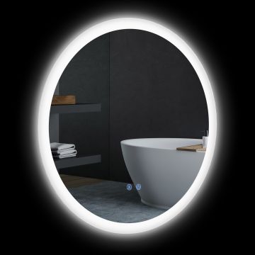 kleankin Oglindă de Baie cu Lumină LED Reglabilă, Întrerupător Tactil, și Funcție de Memorie, Ø60x3 cm, Transparent | Aosom Romania