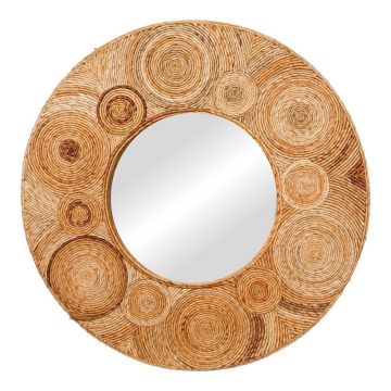 Oglinda de perete (lemn de bananier) Klare Boho Pako World Natural 80x80x5 cm
