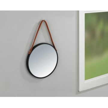 Oglinda decorativa Borrone, Wenko, 30 cm, sticla/metal, negru/argintiu lucios