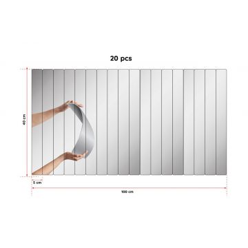 Oglinda decorativa, Mirrorland, Rectangular Stripe, Oglindă indestructibilă cu obturator, Argintiu