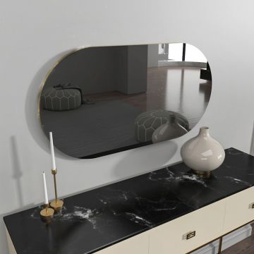 Oglinda decorativa, Siam, Riors, 45x85x2.2 cm, MDF , Gri inchis/Auriu