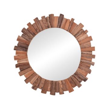 Oglinda Rounder lemn de tec, Natural, 80x80 cm