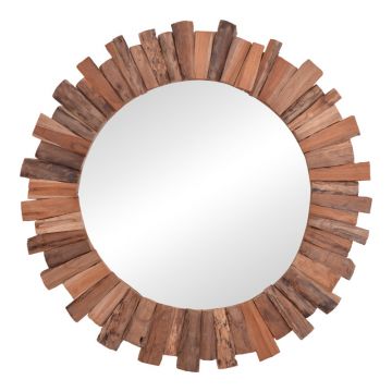 Oglinda Rounder pakoworld lemn de tec in nuanta Naturala D100x5cm