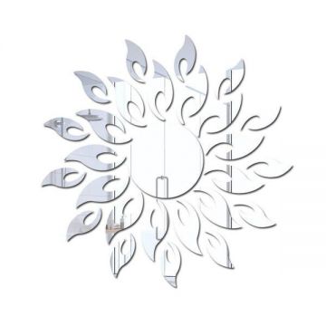 Set 27 Oglinzi Acrilice din PVC, Autoadezive pentru Decorarea Peretilor, Soare cu 26 de Raze, Argintiu,