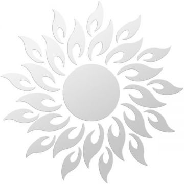 Set 27 Oglinzi Acrilice din Pvc, Autoadezive pentru Decorarea Peretilor, Soare cu 26 de Raze, Argintiu