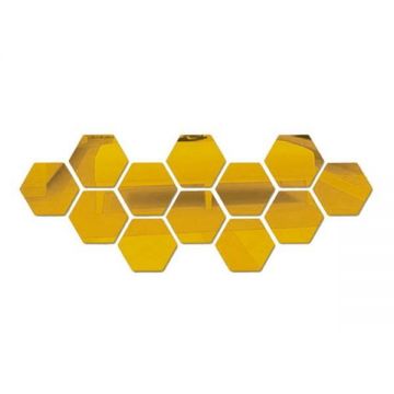 Set Oglinzi Design Hexagon - Oglinzi Decorative Acrilice Gold - MyStyle Luxury Home 12 bucati/set
