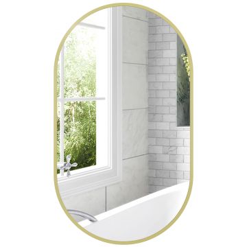 HOMCOM Marele miroir oval de perete cu cadru din aluminiu în stil minimalist, montaj vertical sau orizontal cu 3 cârlige, 40 x 70 cm, auriu | Aosom Romania