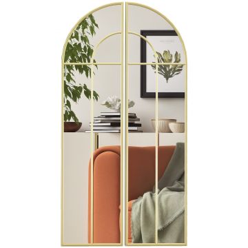 HOMCOM Miroir mural arc 30 x 120 cm, mare miroir decorativ cu ramă metalică, pentru living, cameră, hol, nuanță auriu | Aosom Romania