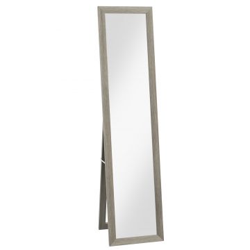 HOMCOM Oglindă Autoportantă Modernă, 37x157 cm, Oglindă de Perete și de Podea în Mărime Naturală cu Ramă din Lemn și Suport, pentru Dormitor, Living și Hol, Gri | Aosom Romania