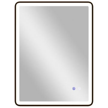 HOMCOM Oglindă baie LED Anti-aburire Oglindă machiaj dimabilă cu iluminare 80 x 60 cm Ramă neagră | Aosom Romania