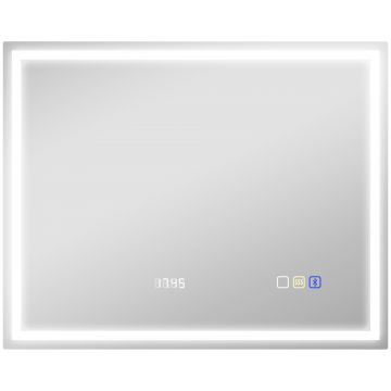 HOMCOM Oglindă baie LED bluetooth 80 x 100 cm întrerupător tactil lumină reglabilă 3 culori anti-ceață memorie argintiu | Aosom Romania