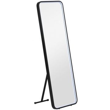 HOMCOM Oglindă corp întreg cu lumină LED Oglindă de podea 151,5x50 cm Independentă sau pentru perete cu lumină reglabilă în 3 culori | Aosom Romania