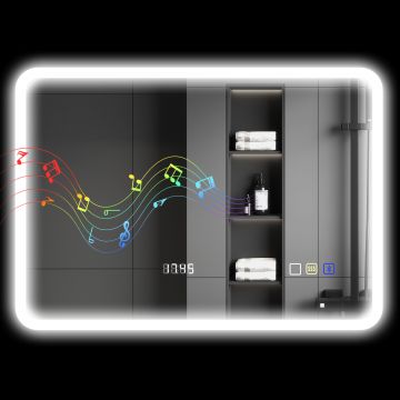HOMCOM Oglindă de Baie cu Leduri 70x50 cm cu Bluetooth 3 Culori de Lumină Ceas Digital Funcție Anticeață Funcție de Memorie | Aosom Romania