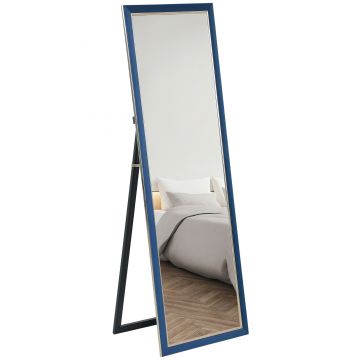 HOMCOM Oglindă de Corp Intreg 150x50 cm cu Cadru din Catifea și Suport pentru Salon Dormitor Albastru | Aosom Romania
