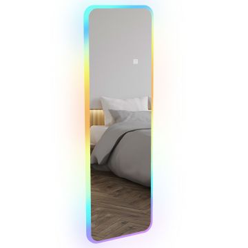 HOMCOM Oglindă de Corp Intreg cu Lumini LED 120x40 cm Oglindă de Perete cu Iluminare de 7 Culori RGB si Functie de Memorie | Aosom Romania