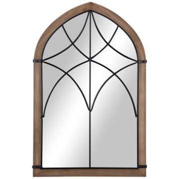 HOMCOM Oglindă de Perete cu Formă de Arc, Detalii Moderne și Cârlige, Oglindă din MDF și Sticlă, 60x93 cm, Maro și Negru | Aosom Romania