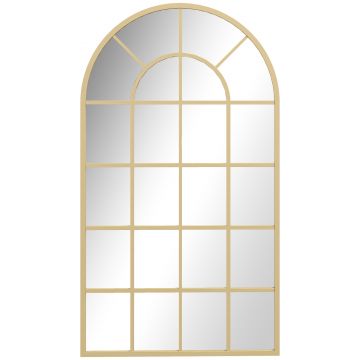 HOMCOM Oglindă de perete, design tip fereastră, oglindă de hol, ramă metalică, 110 x 65 cm, Gold | Aosom Romania