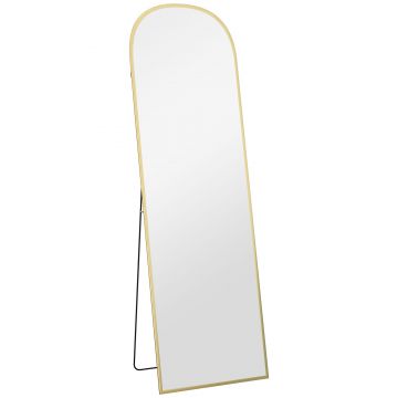 HOMCOM Oglindă de Podea și Perete cu Suport Pliabil, 50x161.5cm, Auriu | Aosom Romania