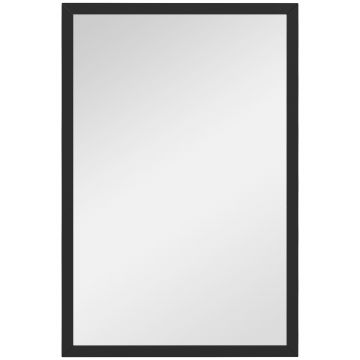 HOMCOM Oglindă Dreptunghiulară de Perete cu Cârlige, Sticlă și MDF, 60x80 cm, Negru | Aosom Romania