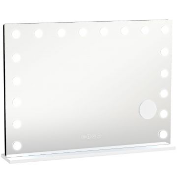 HOMCOM Oglindă Hollywood pentru machiaj cu 18 lămpi LED reglabile, 3 culori, lumină RGB, difuzor Bluetooth, mărire 10x Alb | Aosom Romania