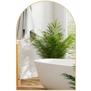 HOMCOM Oglindă murală arcuită oglindă de baie cu cadru din aliaj de aluminiu pentru dormitor living intrare 60 × 90 cm aur | Aosom Romania
