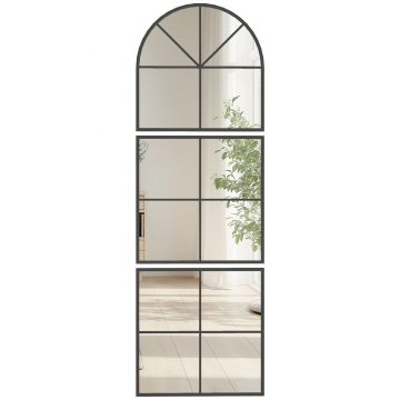 HOMCOM Oglindă murală arhitectonică 60 x 180 cm fereastră cu cadru metalic, pentru salon, dormitor, hol, negru | Aosom Romania