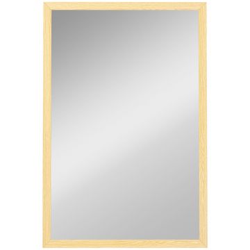 HOMCOM Oglindă murală rectangulară 60 x 40 cm, ramă din lemn natural, ideală pentru baie, living sau dormitor | Aosom Romania