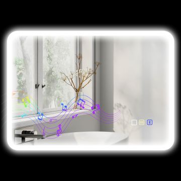 HOMCOM Oglindă pentru baie LED bluetooth 50 x 70 cm comutator tactil lumina reglabilă 3 culori anti-abur memorie argintiu | Aosom Romania