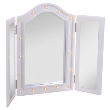 Homcom Specchio da Trucco Ripiegabile Retroilluminato con 16 Luci LED in Bianco, 73x53.5x4.5cm