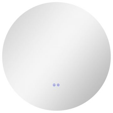 Kleankin Oglinda de Baie Rotunda cu Lumina LED in 3 Culori si intrerupatoare Touch, Ø70x3.5 cm, Transparent | Aosom Romania