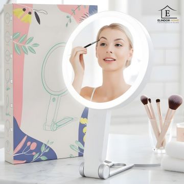 Oglinda Cosmetica Pliabila Elindor® cu Efect de Marire Lupa 20x, Oglinzi Cosmetice pentru Coafor, Frizerie, Barbierit, Pensat, Vopsit, Tuns, Machiaj, ABS Durabil, 3 Culori Lumina, in Mana sau pe Masa, Alba - Default Title