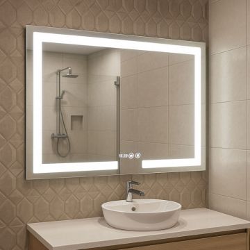 Oglinda cu iluminare LED, functie dezaburire, ceas si termometru, MD1, 100x80 cm