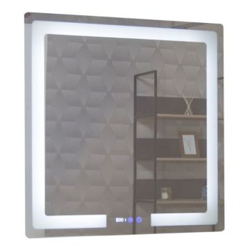 Oglinda cu iluminare LED, functie dezaburire, ceas si termometru, MD1, 80x80 cm