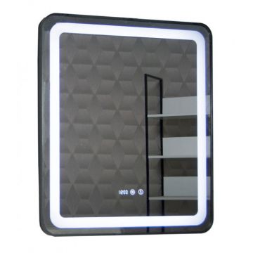 Oglinda cu iluminare LED, functie dezaburire, ceas si termometru, MD3, rama negru, 70x80 cm