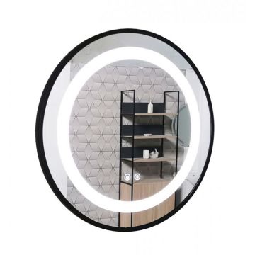 Oglinda cu iluminare LED si functie dezaburire, MD3, rama neagra, diametru 60 cm