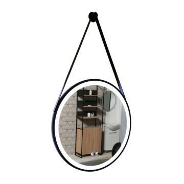 Oglinda cu iluminare LED si functie dezaburire, MD3, rama neagra, diametru 60 cm