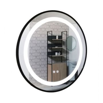 Oglinda cu iluminare LED si functie dezaburire, MD3, rama neagra, diametru 70 cm