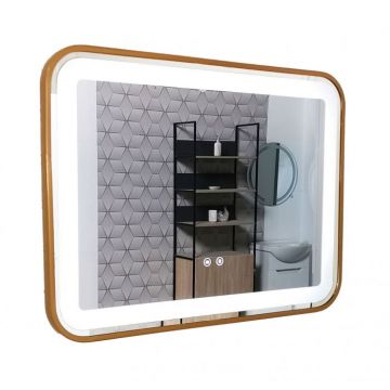 Oglinda cu iluminare LED si functie dezaburire, MD4, rama aurie, 80x60 cm