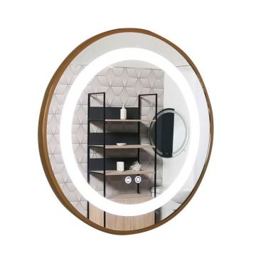 Oglinda cu iluminare LED si functie dezaburire, MD4, rama aurie, diametru 60 cm