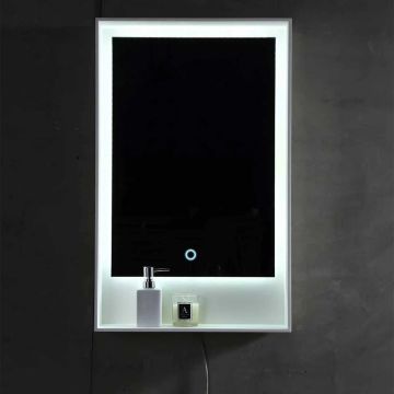 Oglinda de baie, cu LED, dreptunghiulara, compozit, alb mat, 50x80 cm, MonBlari