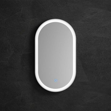 Oglinda de baie, cu LED, ovala, alb mat, 40x80 cm, MonBlari