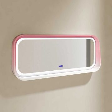 Oglinda de baie, cu LED, ovala, compozit, roz, 120x50 cm, MonBlari