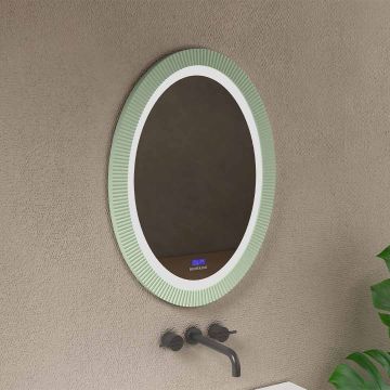 Oglinda de baie, cu LED, ovala, compozit, verde mat, 60x80 cm, MonBlari