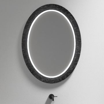 Oglinda de baie, cu LED, ovala, fibra de carbon, 60x80 cm, MonBlari