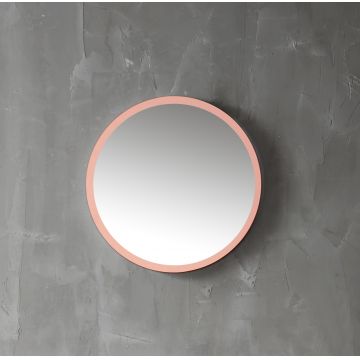 Oglinda de baie, cu LED, rotunda, compozit, roz, 50x50 cm, MonBlari