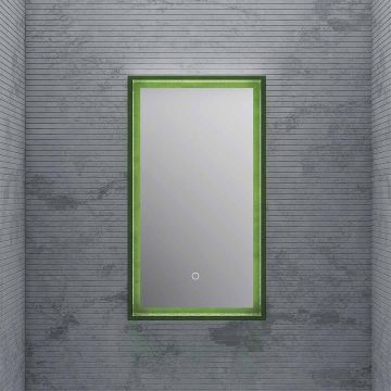 Oglinda de baie, cu led si touch, dreptunghiulara, rama transparenta verde, 45x80 cm, MonBlari